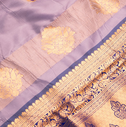 Lavender Gadwal Semi Silk Saree With Contrast Border