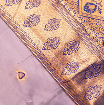 Lavender Gadwal Semi Silk Saree With Contrast Border