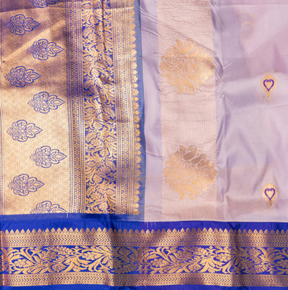 Lavender Gadwal Semi Silk Saree With Contrast Border