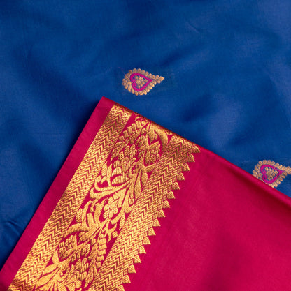 Dark Blue Gadwal Semi Silk Saree With Contrast Border