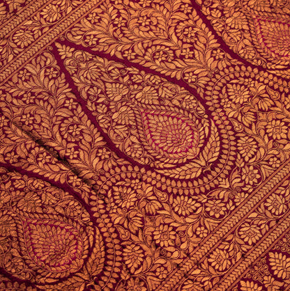 Wine Traditional Kath Padar with Contrast Border