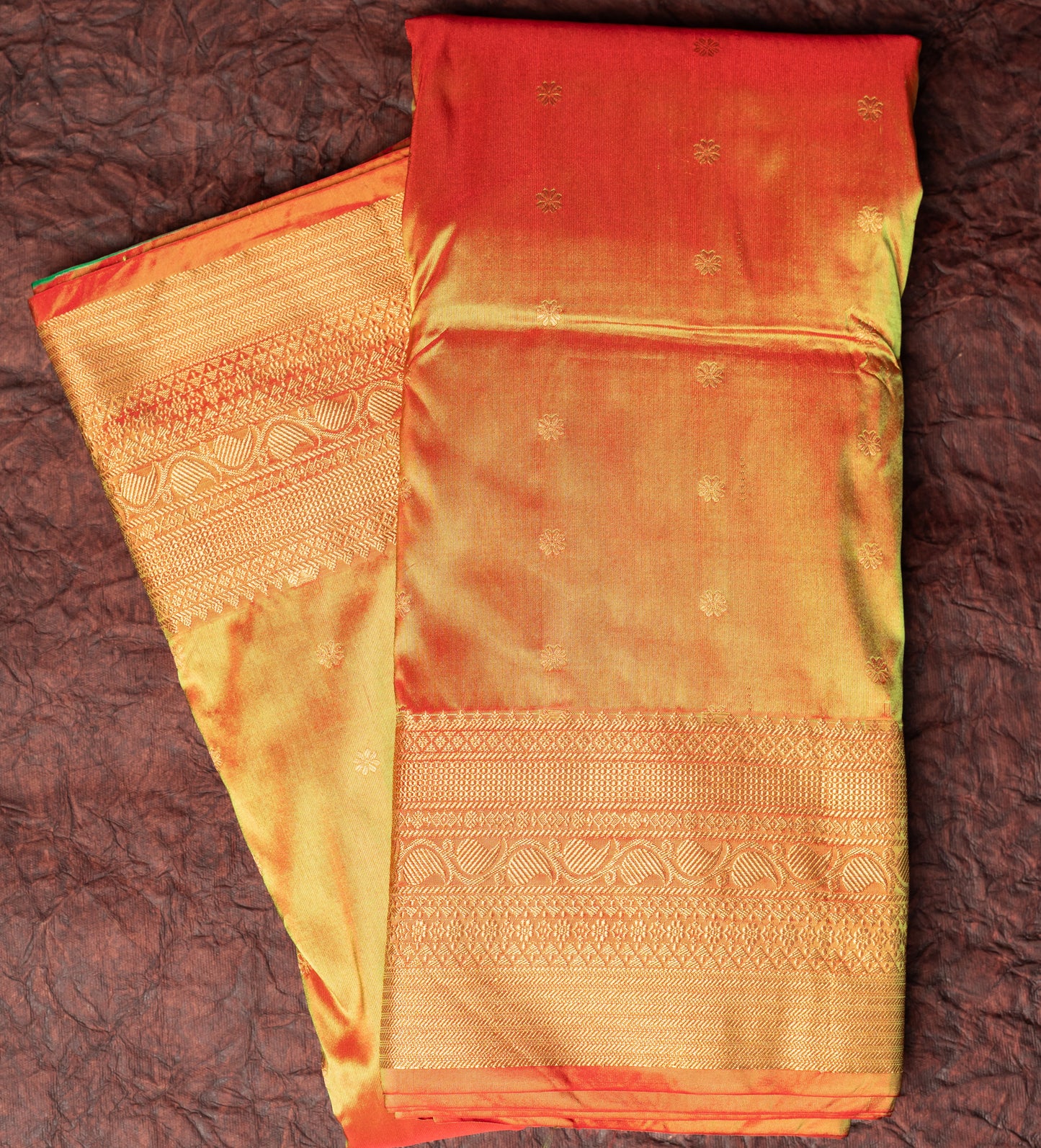 Anjeri Cross Traditional Kath Padar Semi Silk Saree with Contract Border