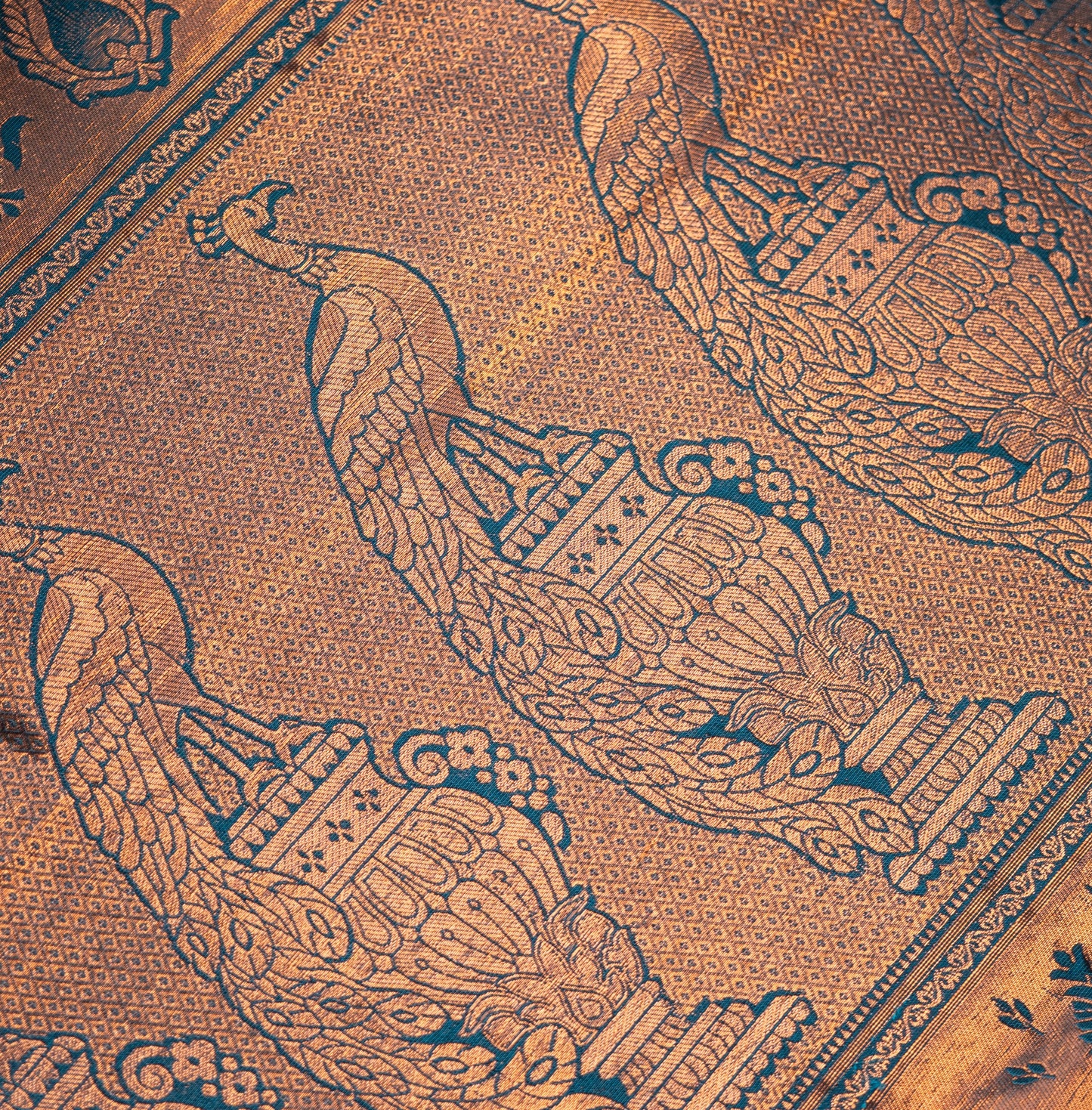 Peacock Blue Traditional Kath Padar Semi Silk Saree with Contract Border