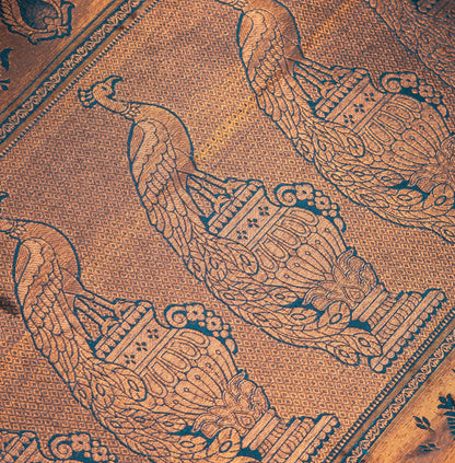 Peacock Blue Traditional Kath Padar Semi Silk Saree with Contract Border