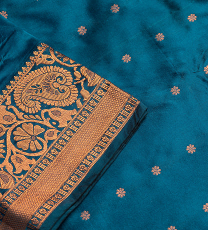 Peacock Blue Traditional Kath Padar Semi Silk Saree with Contract Border