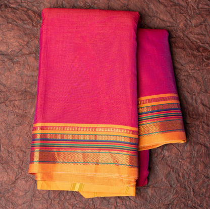 Rani Traditional Kath Padar Semi Silk Saree with Gayatri border