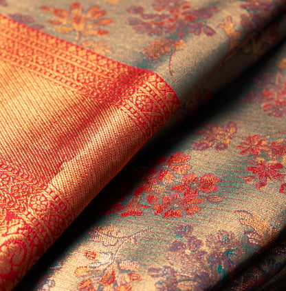 Teal blur Tissue Kanchipuram Saree with Border