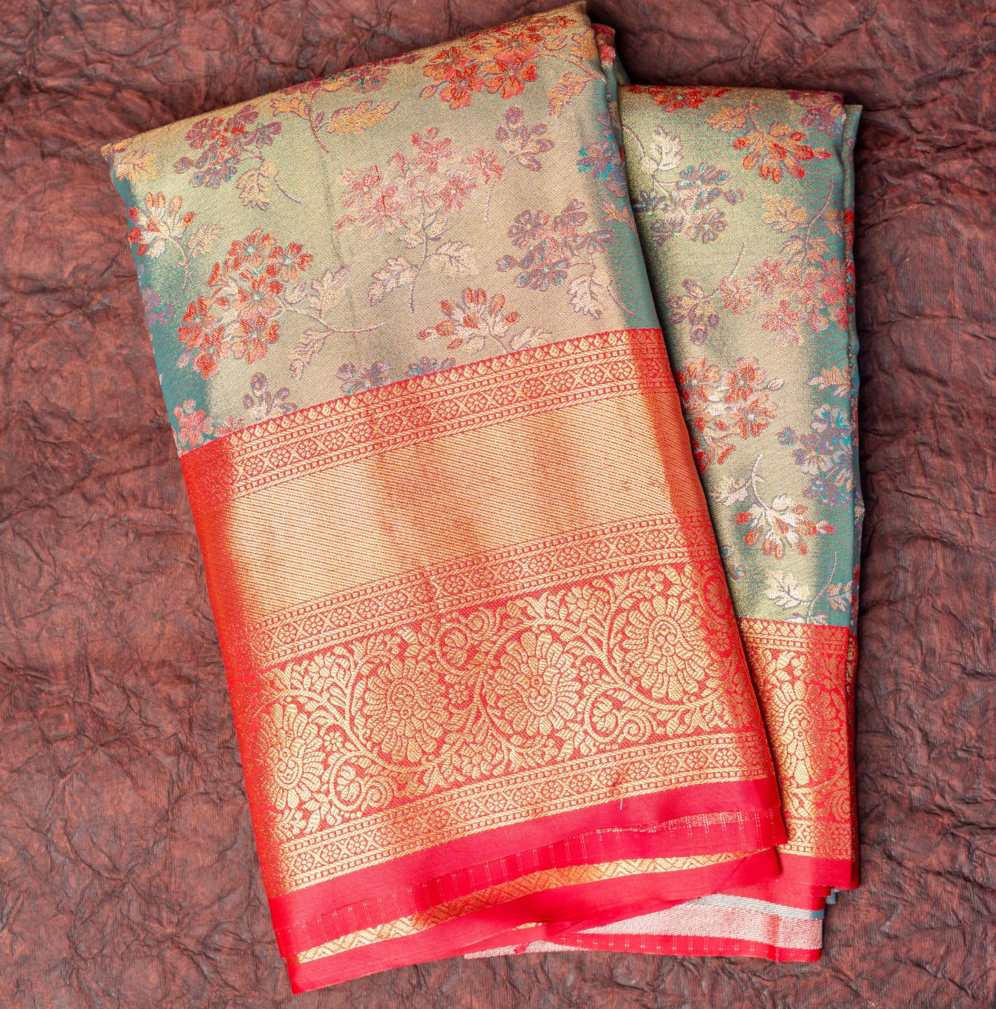 Teal blur Tissue Kanchipuram Saree with Border