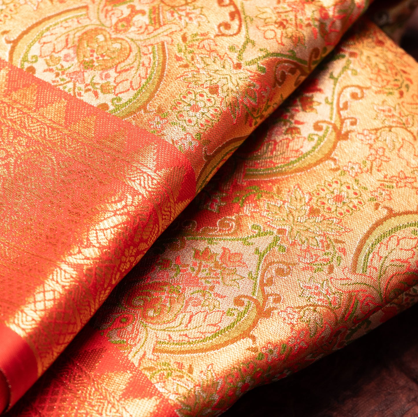 Light Orange Art Tissue Kanchipuram Saree with Border