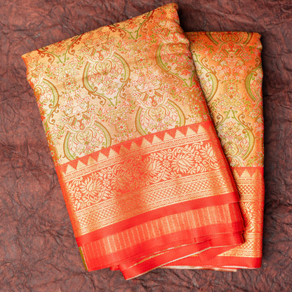 Light Orange Art Tissue Kanchipuram Saree with Border