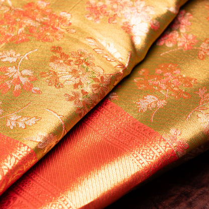 Mehendi Art Tissue Kanchipuram Saree with Border