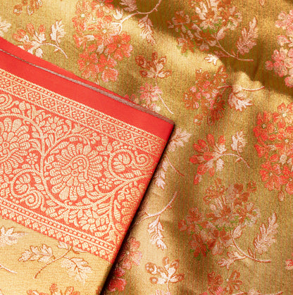 Mehendi Art Tissue Kanchipuram Saree with Border