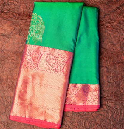 Light green Pure Silk Saree with Long border Koyri design