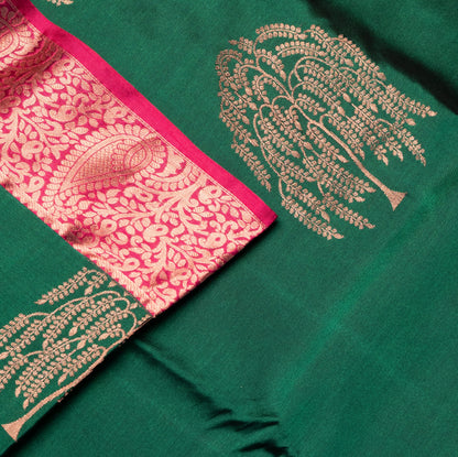 Dark green Pure Silk Saree with Long border Koyri design