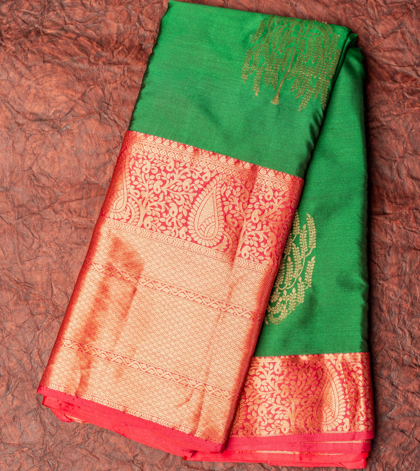 Dark green Pure Silk Saree with Long border Koyri design