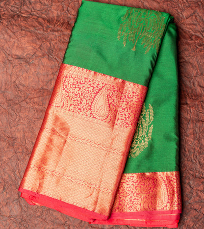 Dark green Pure Silk Saree with Long border Koyri design