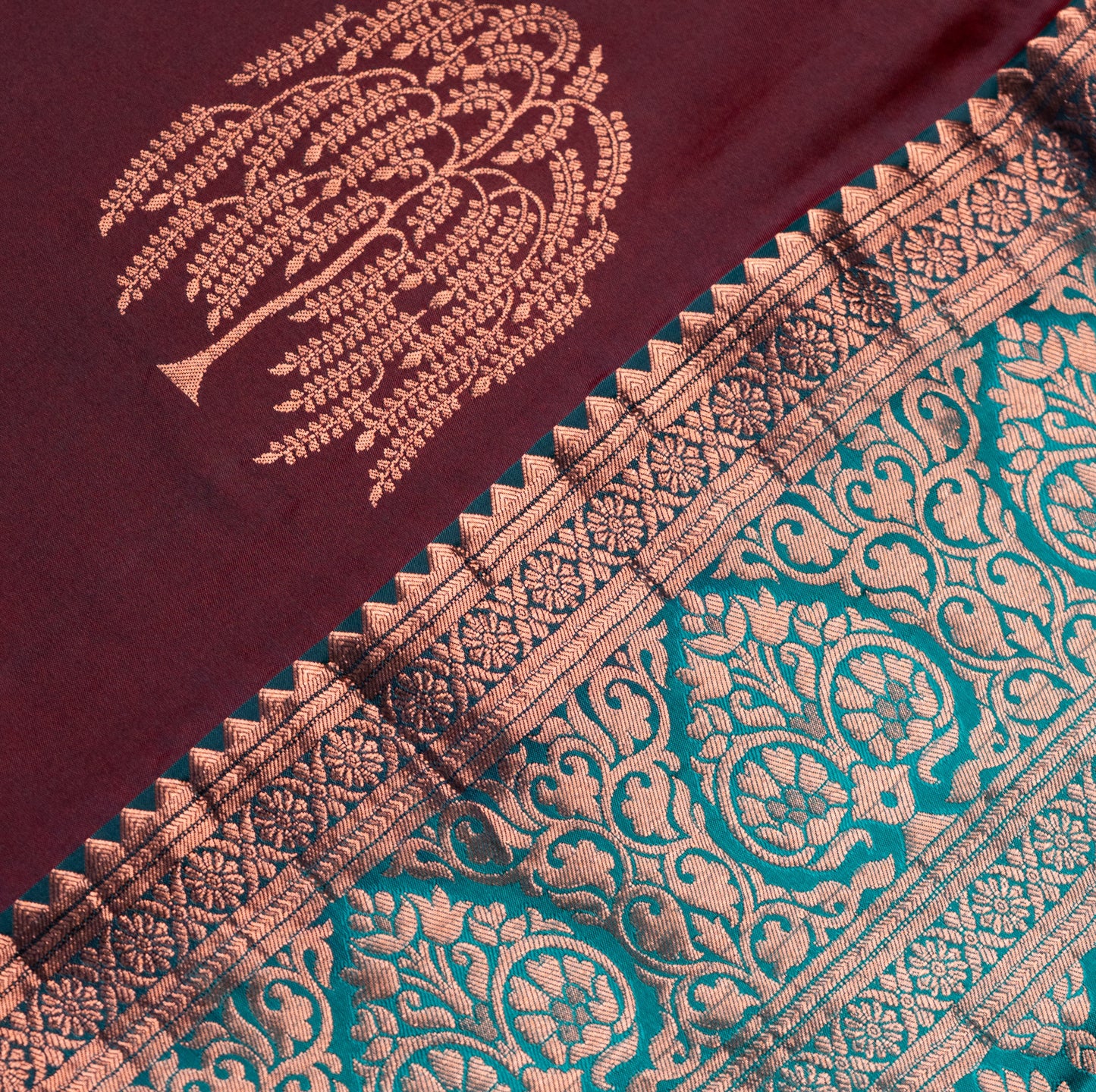 Medium Brown Pure Silk Saree with Long border Koyri design