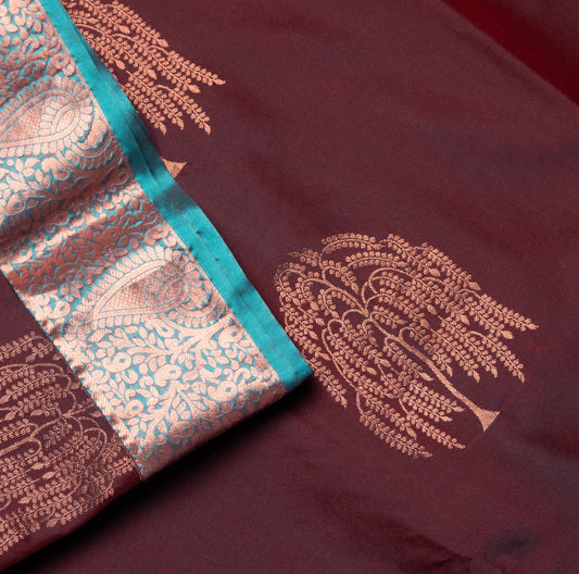 Medium Brown Pure Silk Saree with Long border Koyri design