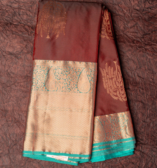 Medium Brown Pure Silk Saree with Long border Koyri design