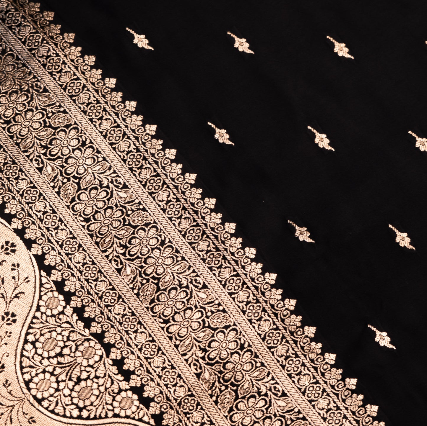 Black Shalu Saree with Golden Zari