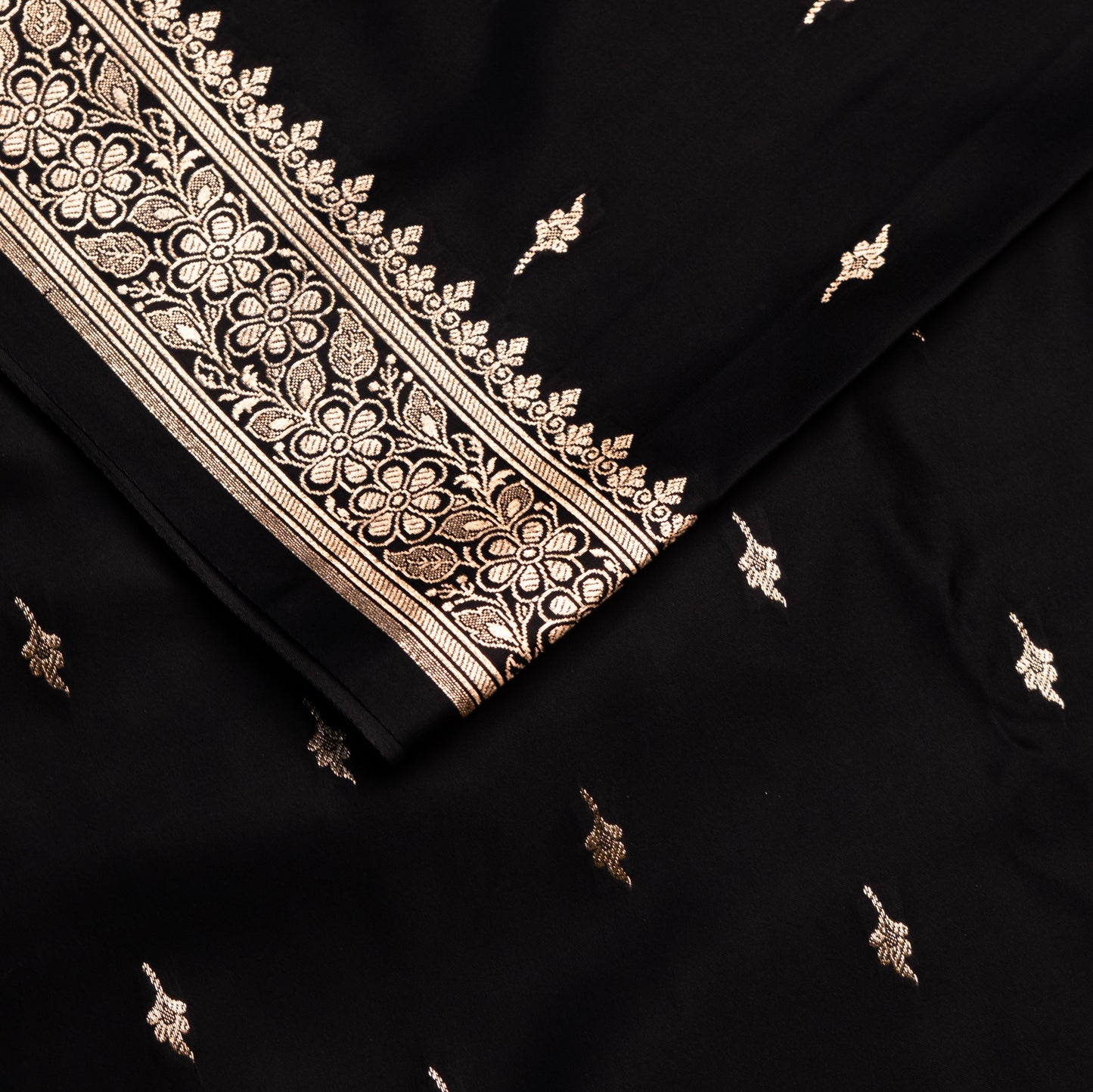 Black Shalu Saree with Golden Zari