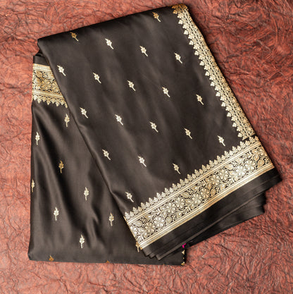 Black Shalu Saree with Golden Zari