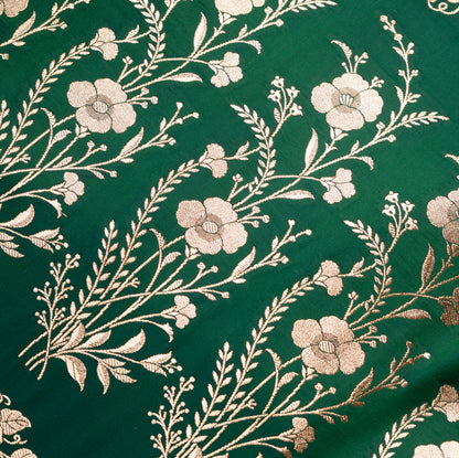 Bottle Green Shalu Saree with Golden Zari