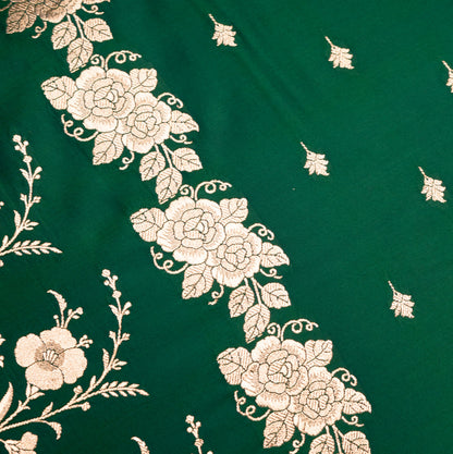 Bottle Green Shalu Saree with Golden Zari