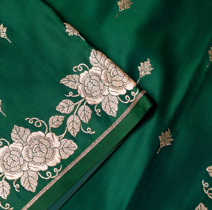 Bottle Green Shalu Saree with Golden Zari