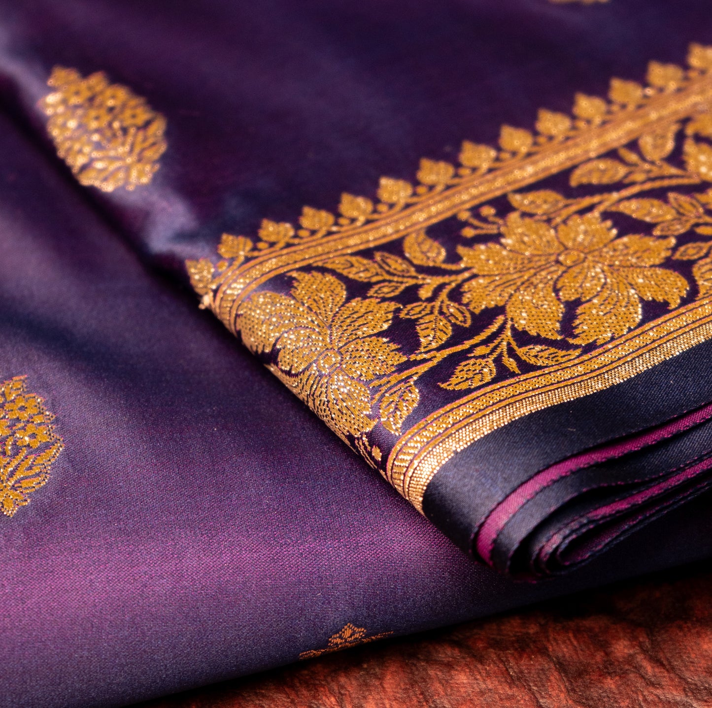 Purple Shalu Saree with Golden Zari