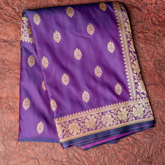 Purple Shalu Saree with Golden Zari