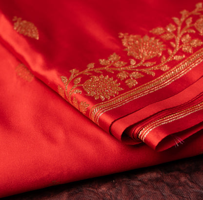 Red Shalu Saree with Golden Zari