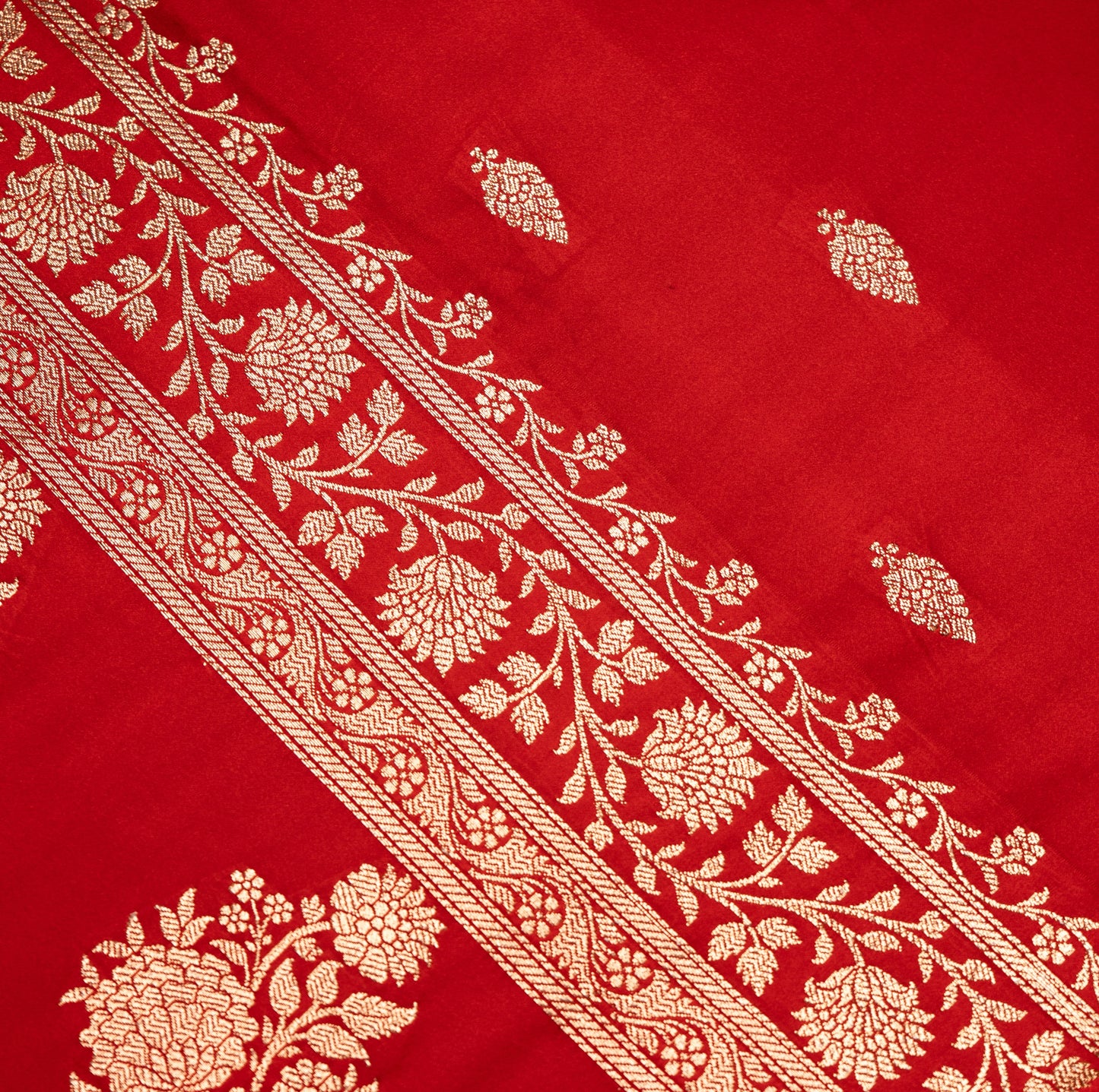 Red Shalu Saree with Golden Zari