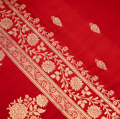 Red Shalu Saree with Golden Zari