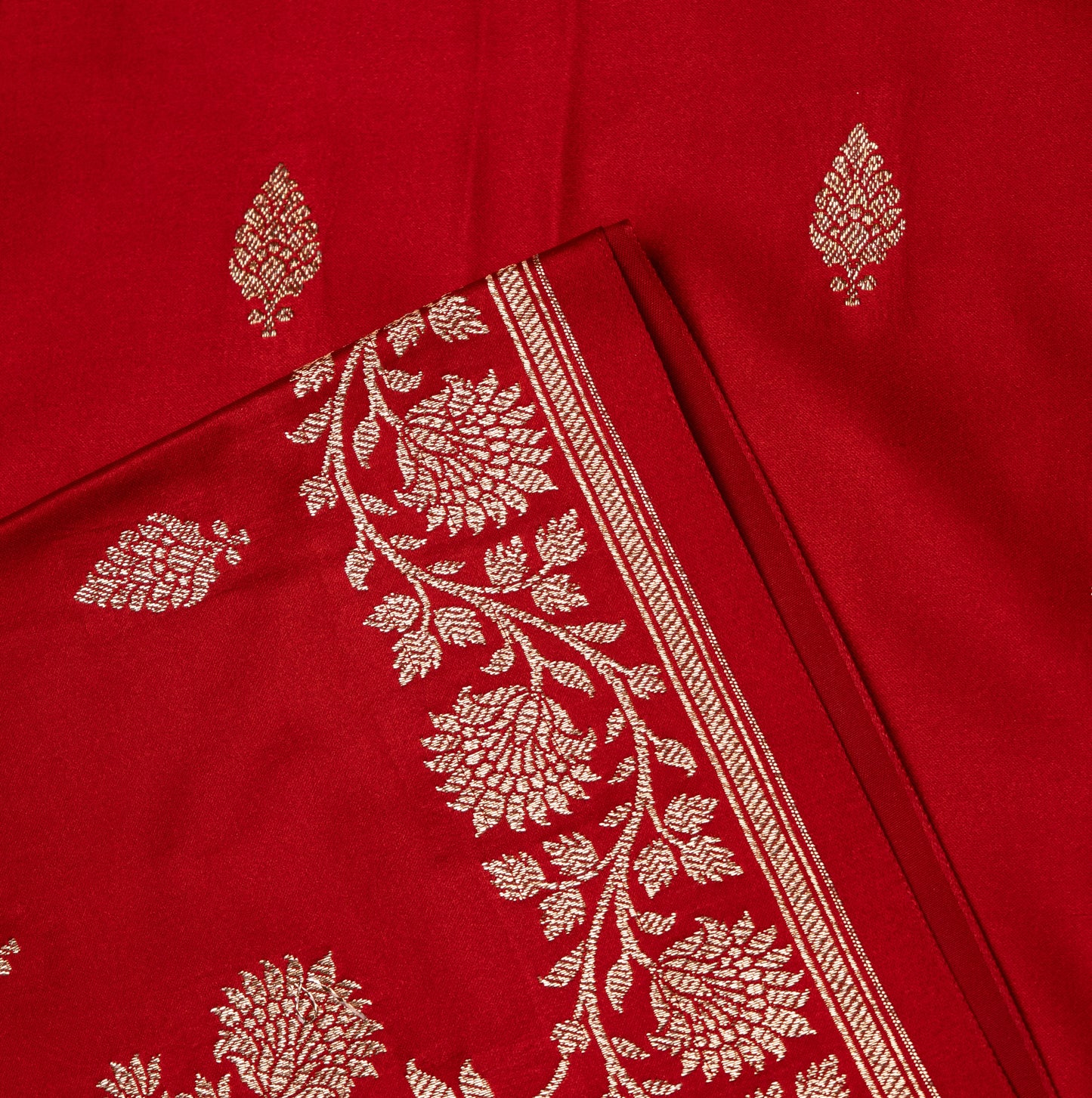 Red Shalu Saree with Golden Zari