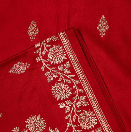 Red Shalu Saree with Golden Zari