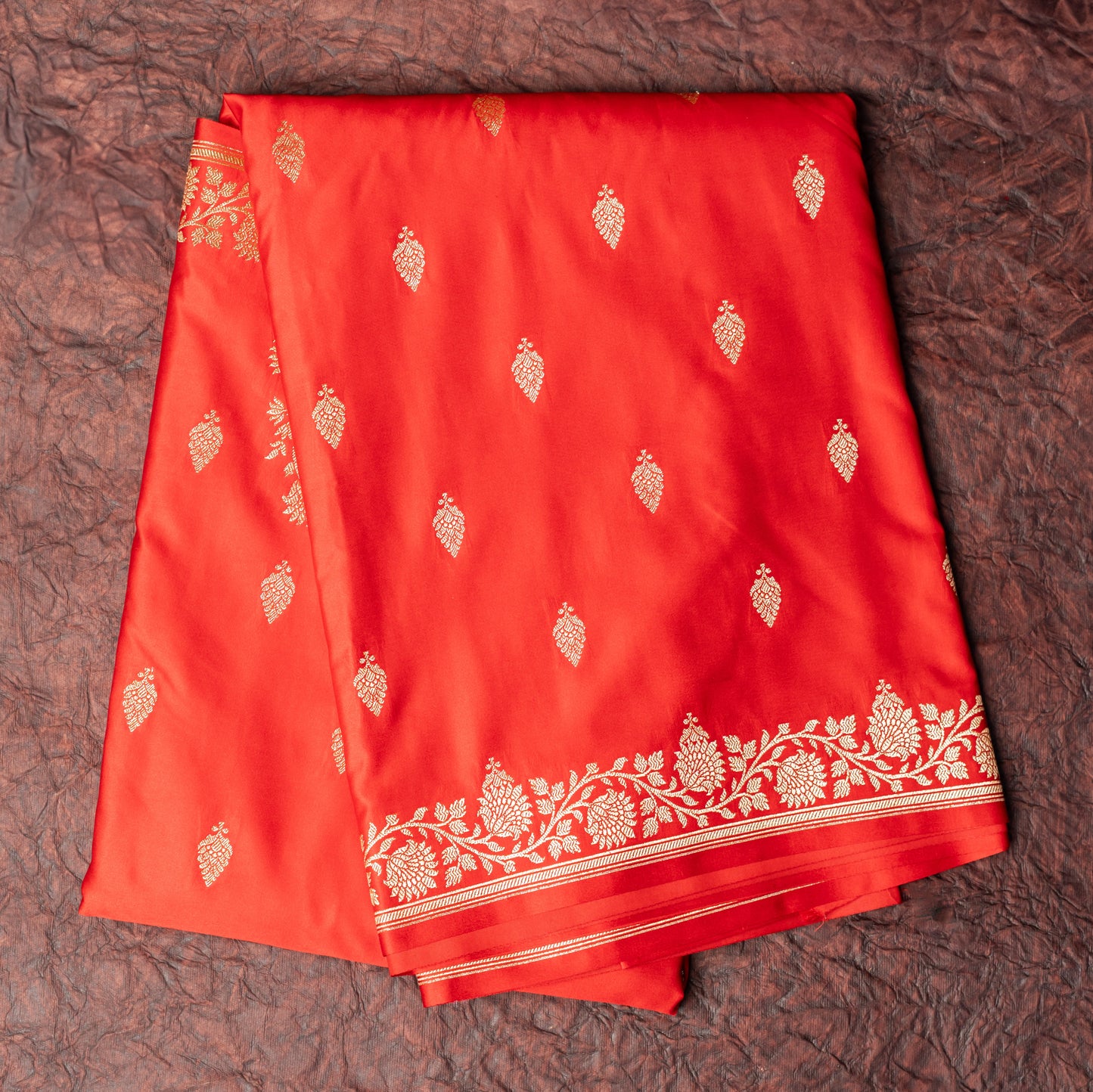 Red Shalu Saree with Golden Zari