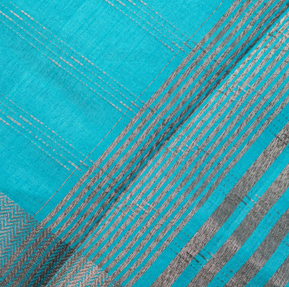 Blue Saree in Raw Silk with Lining pallu and Silver butta