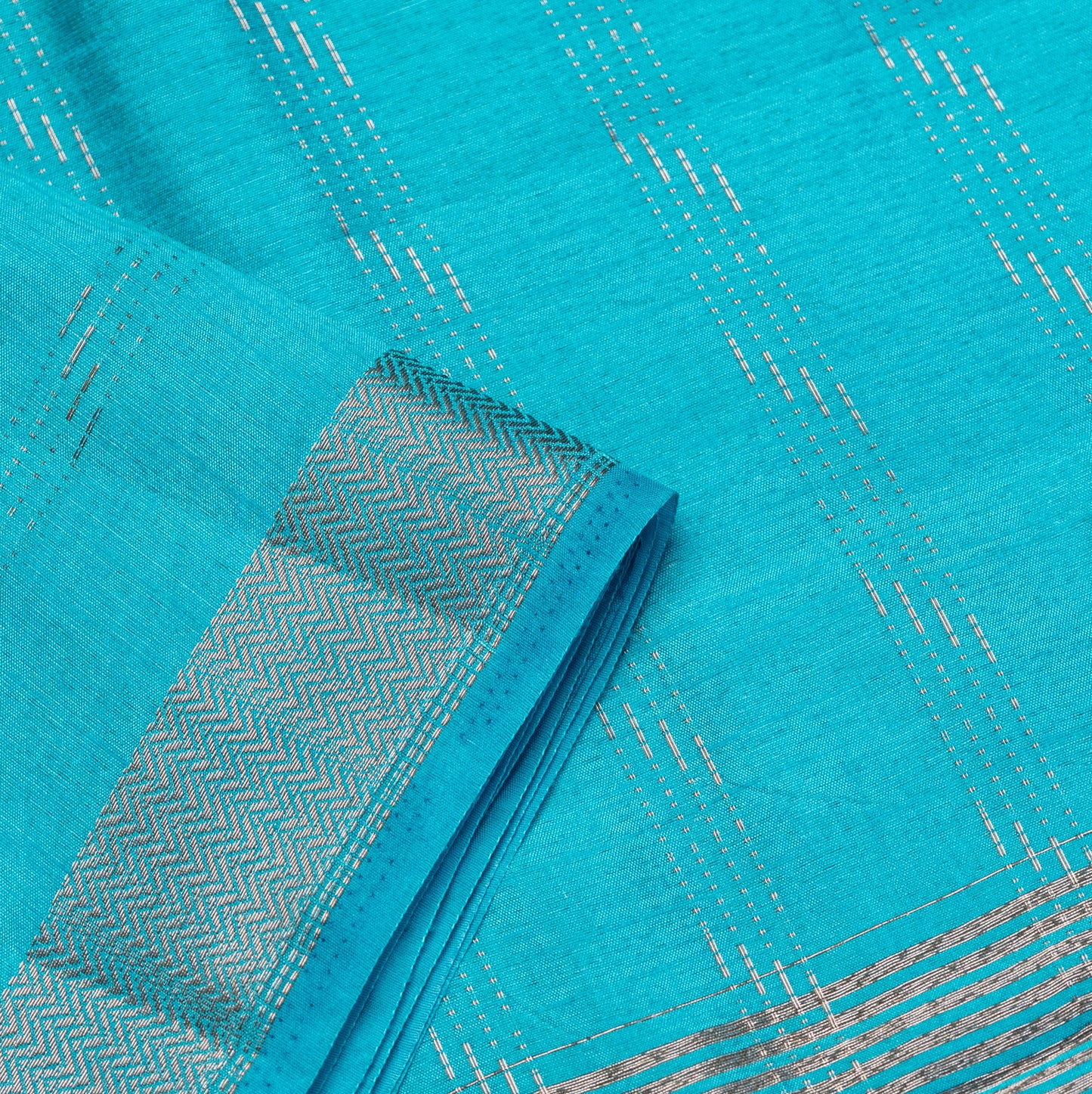 Blue Saree in Raw Silk with Lining pallu and Silver butta