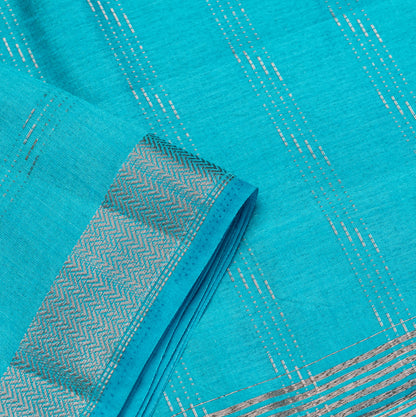Blue Saree in Raw Silk with Lining pallu and Silver butta