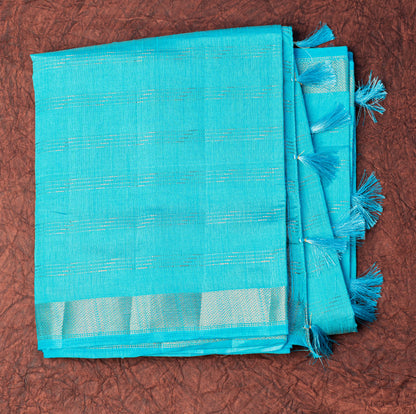 Blue Saree in Raw Silk with Lining pallu and Silver butta