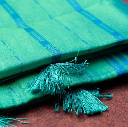 Green Saree in Raw Silk with Lining pallu and Resham butta