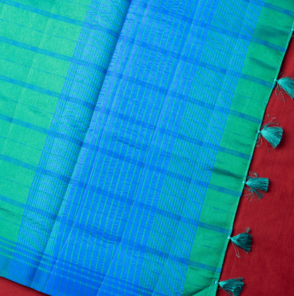 Green Saree in Raw Silk with Lining pallu and Resham butta