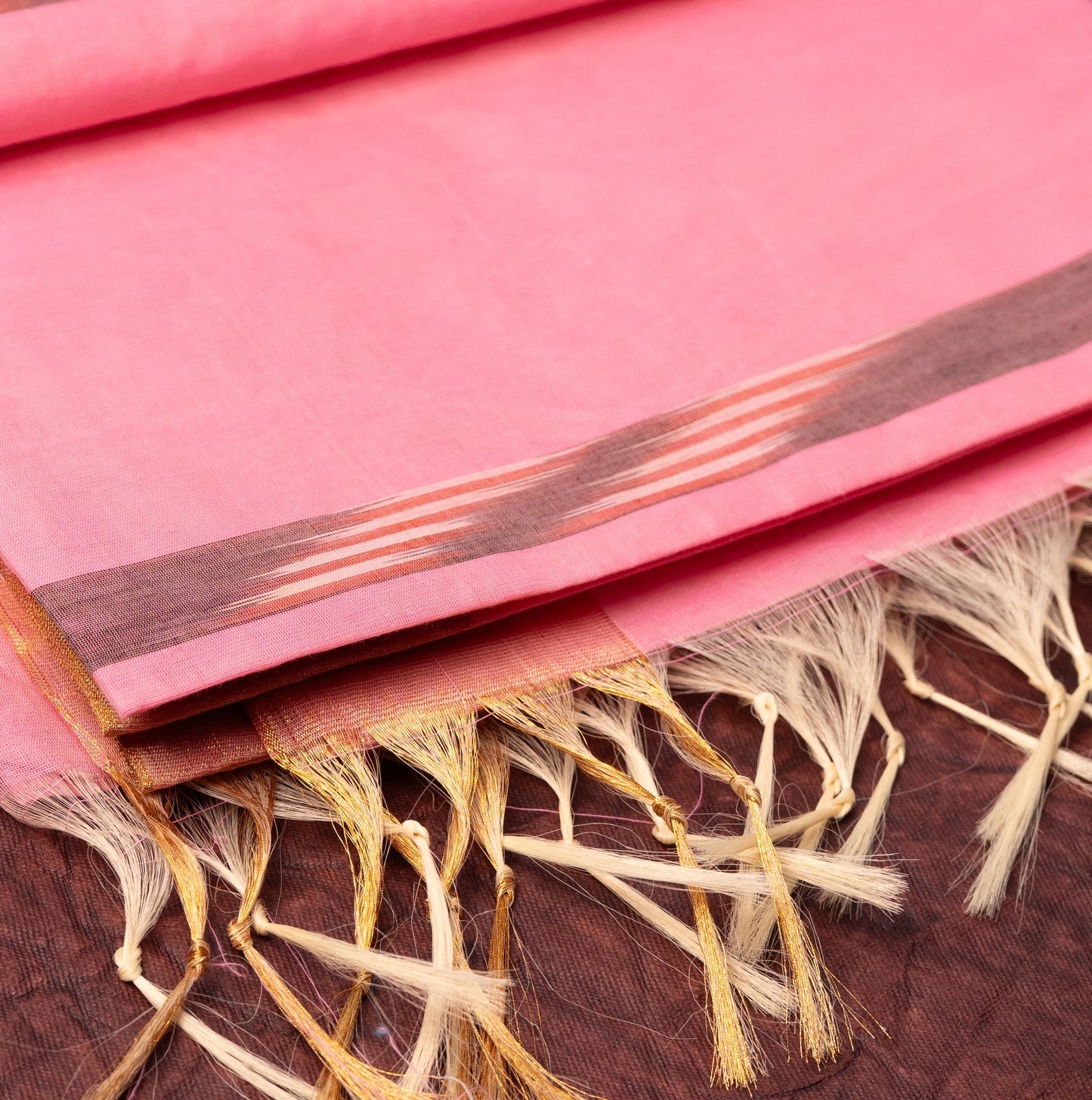 Cotton Patola Saree in Baby pink with Tissue border