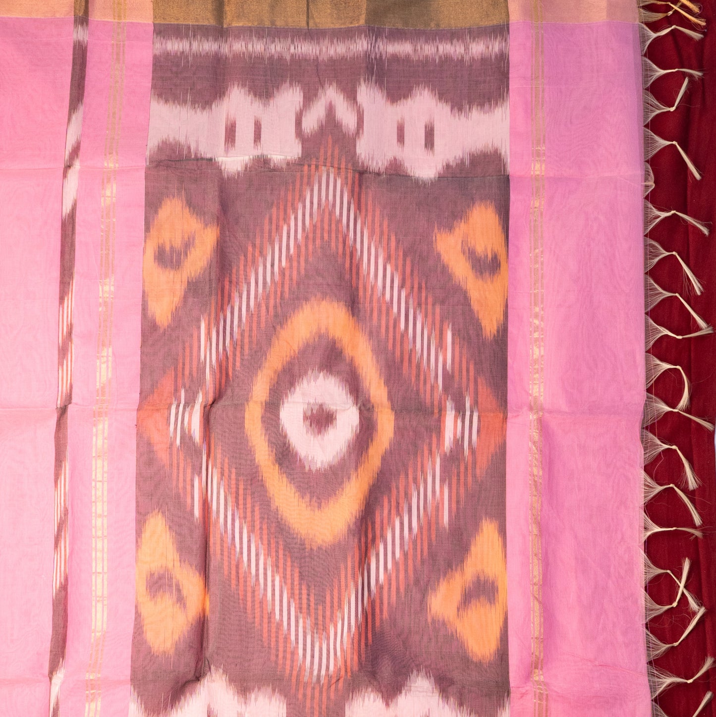Cotton Patola Saree in Baby pink with Tissue border