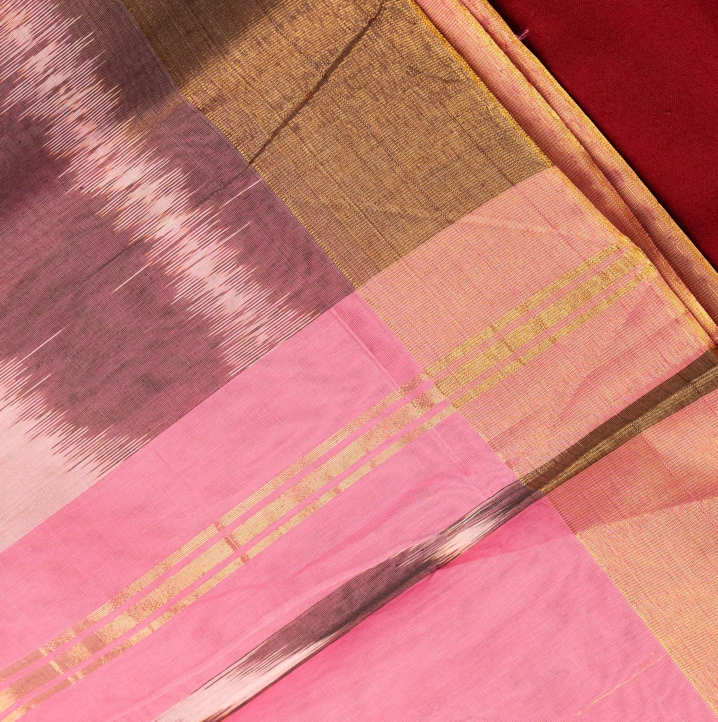 Cotton Patola Saree in Baby pink with Tissue border