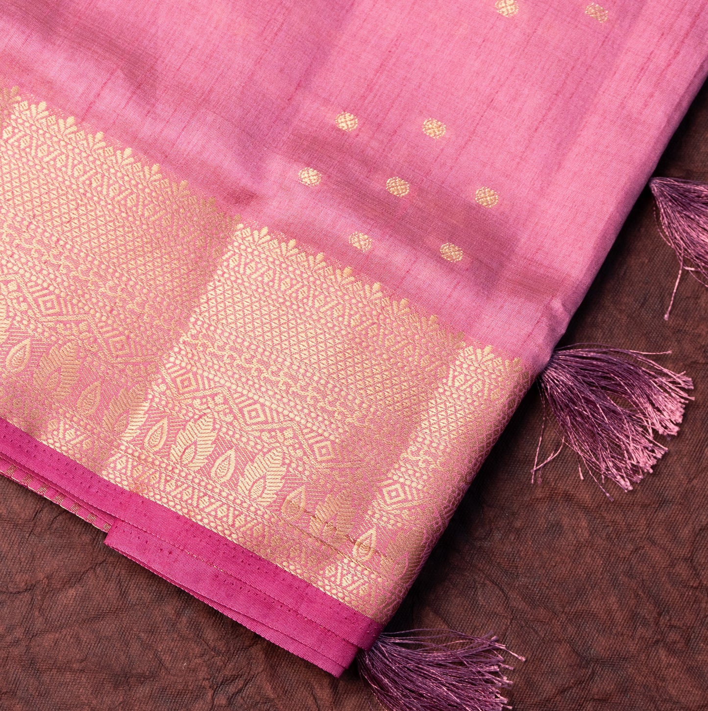 Tussar light lavender Saree with Zari butta and Lining pallu