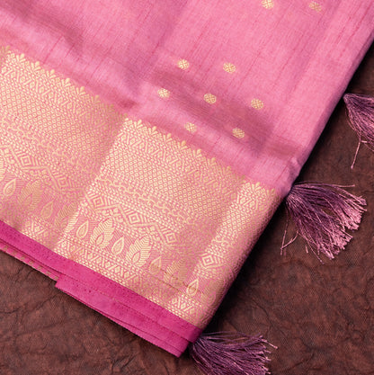 Tussar light lavender Saree with Zari butta and Lining pallu