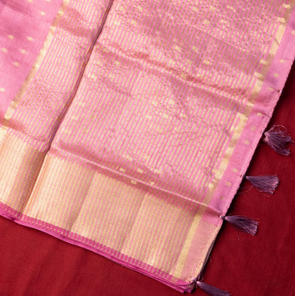 Tussar light lavender Saree with Zari butta and Lining pallu