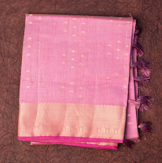 Tussar light lavender Saree with Zari butta and Lining pallu
